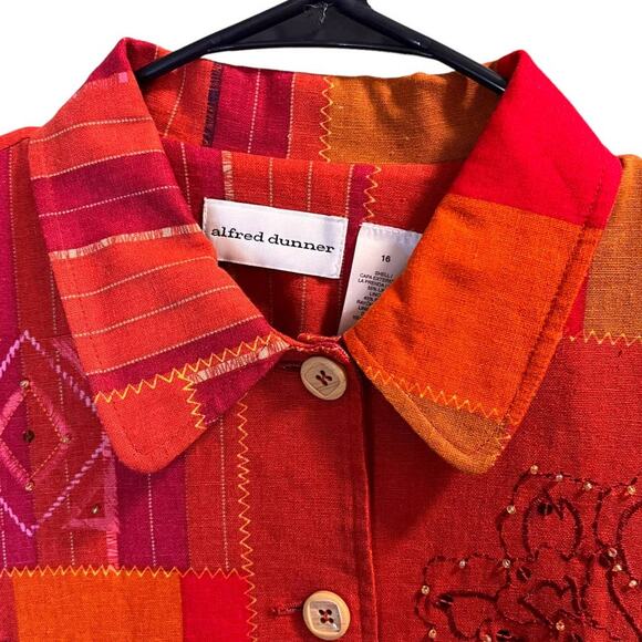 Alfred Dunner Womens Patchwork Beaded Sequins Stitched Jacket Plus Size 16 - Picture 3 of 16